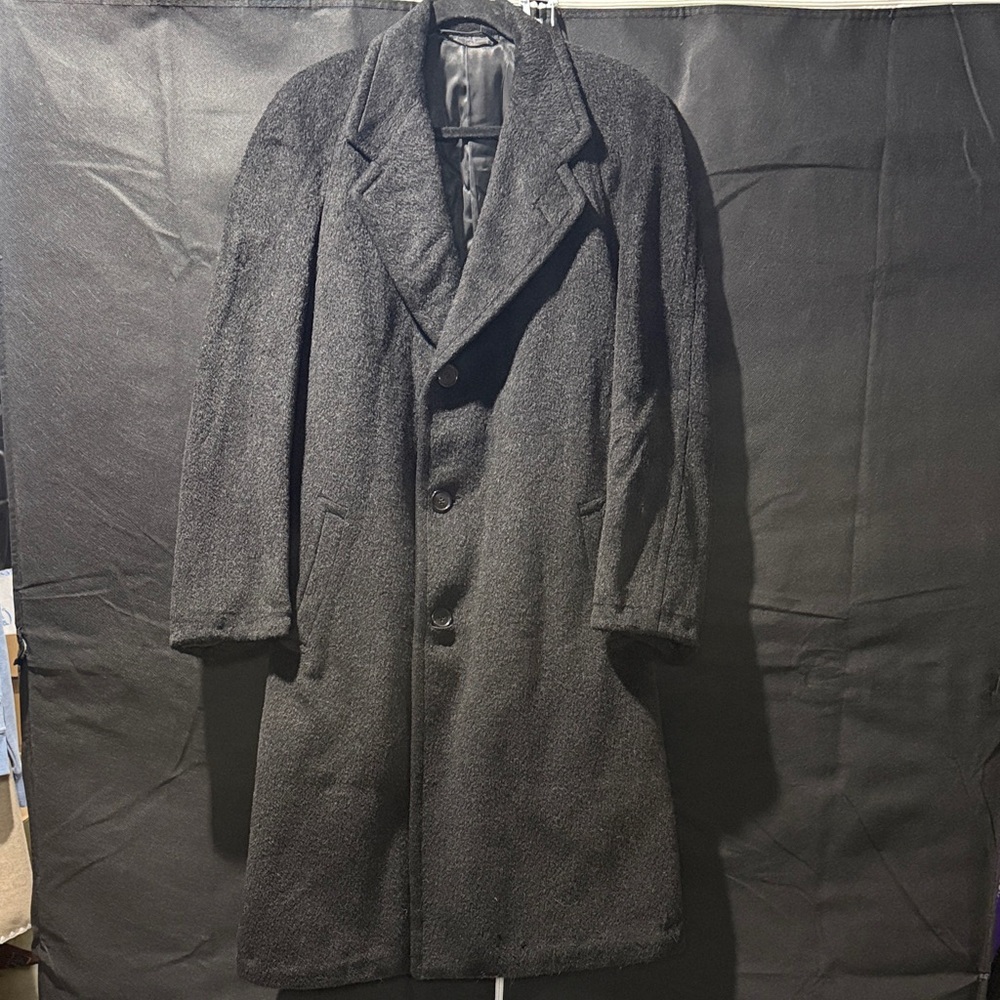 1940-50s Men's Black Wool Overcoat by Worumbo of Maine Vintage